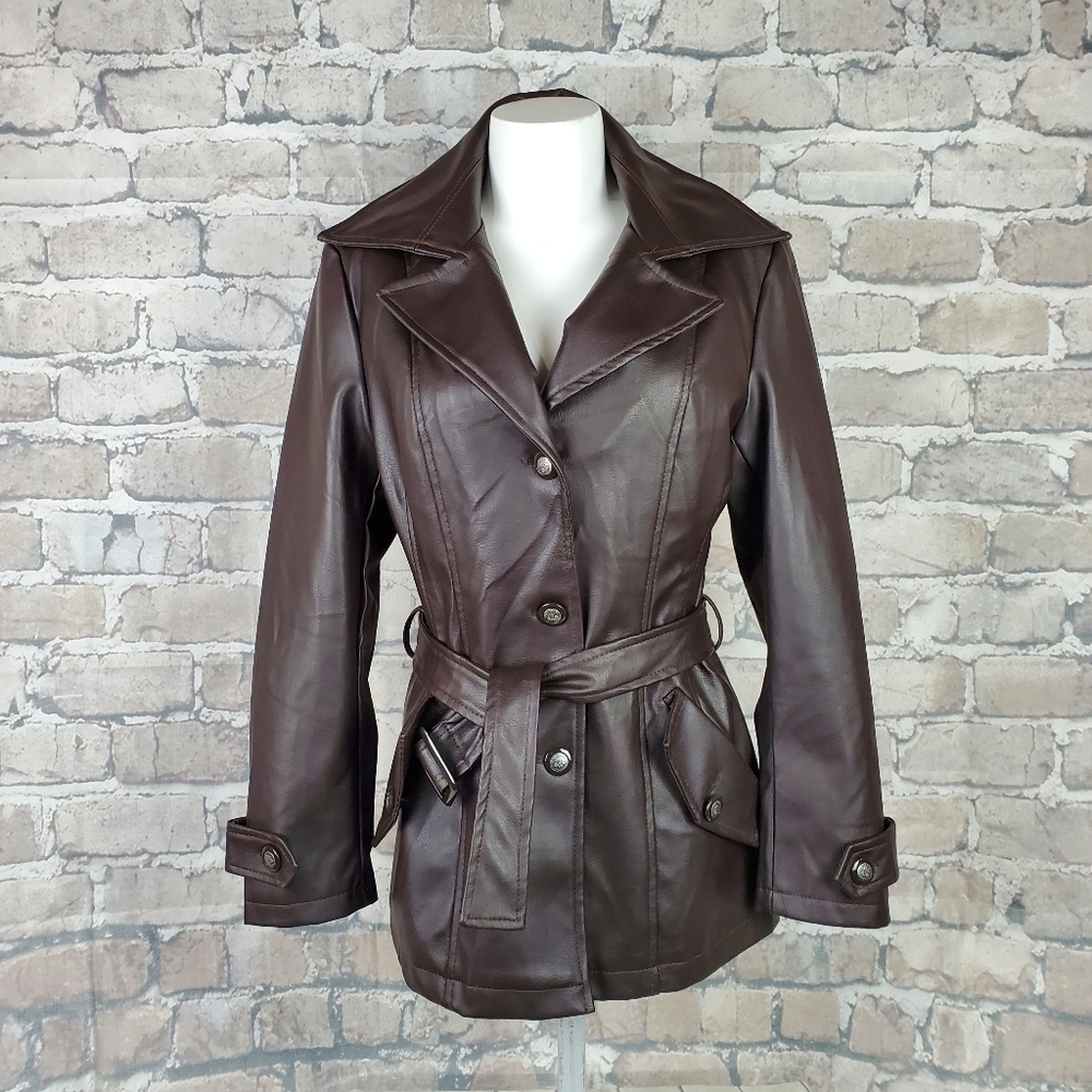 Emporio & Co Vegan Leather Jacket Brown Medium
